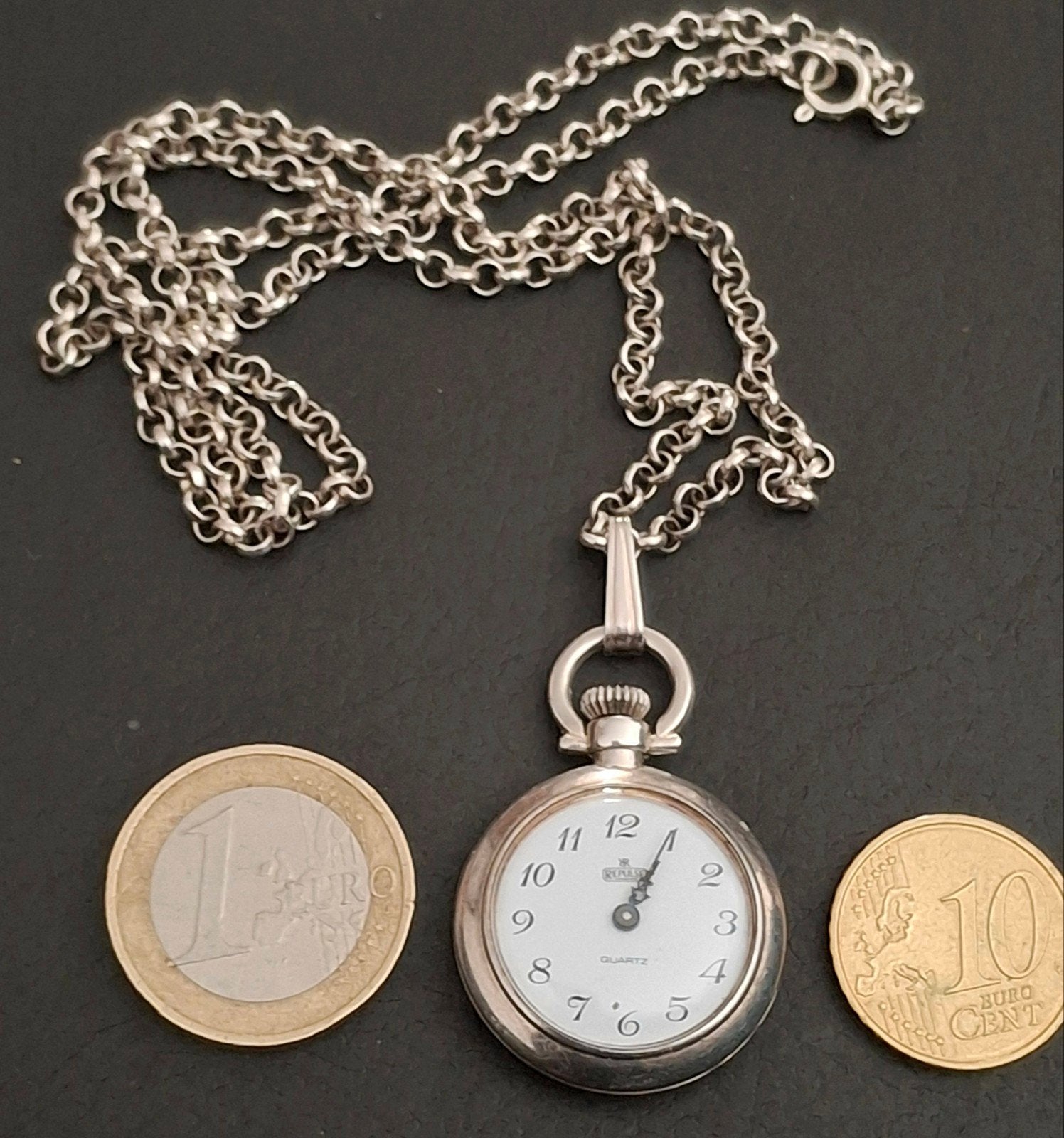 alles zilver 55 cm lange ketting + zilveren klokje .., Overige merken, Met ketting, Zilver, 1960 of later