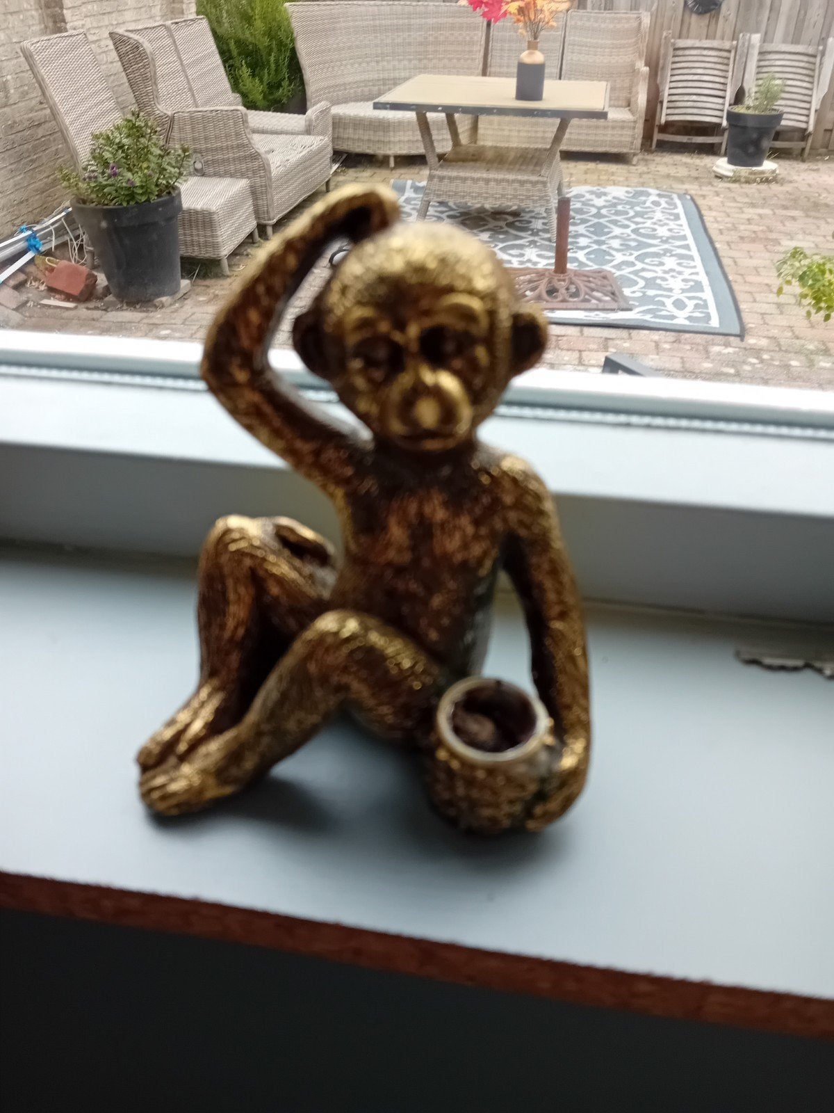 leuk aapjes kandelaartje hoog 15cm messing, Ophalen of Verzenden, Nieuw, Goud, Brocante