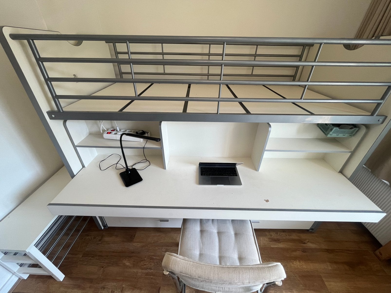 Stapelbed/hoogslaper met uitschuifbaar bureau & opbergruimte, Ophalen, 90 cm, 160 tot 180 cm, Tweepersoons