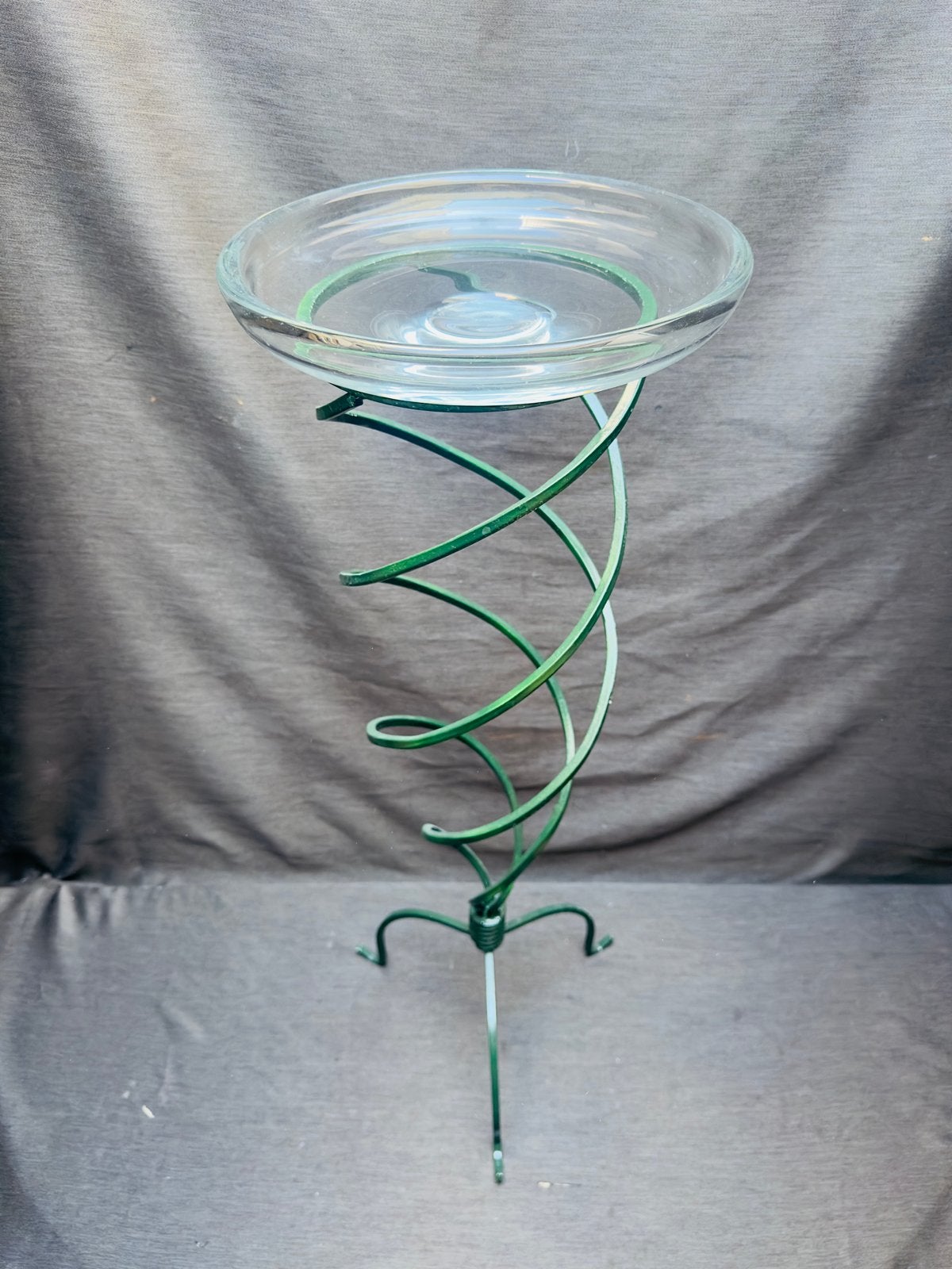 Gietijzeren Plantenstandaard met Glazen Schaal - 92 cm, Groen, Gebruikt, Ophalen of Verzenden, Klassiek
