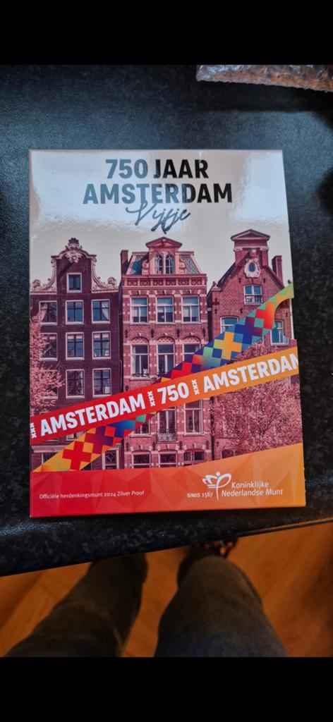 750 amsterdams vijfje . Zilver proof, Antiek en Kunst, Antiek | Goud en Zilver, Ophalen, Zilver