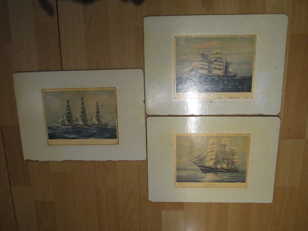 Set van 3 Vintage Zeilschip Prenten, Ophalen of Verzenden, Gebruikt, Zeilboot, Kaart, Foto of Prent