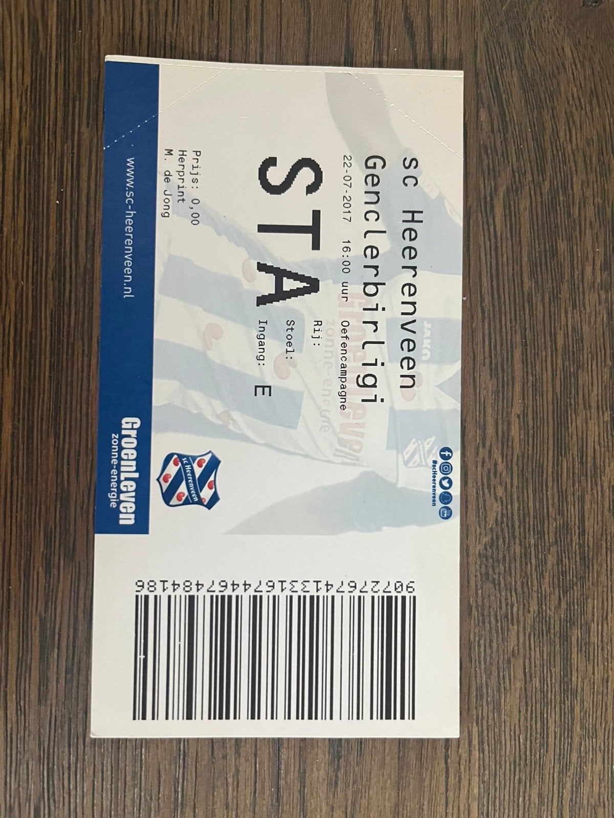 TICKET HEERENVEEN-GENCERLERBIRLIGI 2017, Ophalen of Verzenden, Zo goed als nieuw, Overige binnenlandse clubs, Overige typen