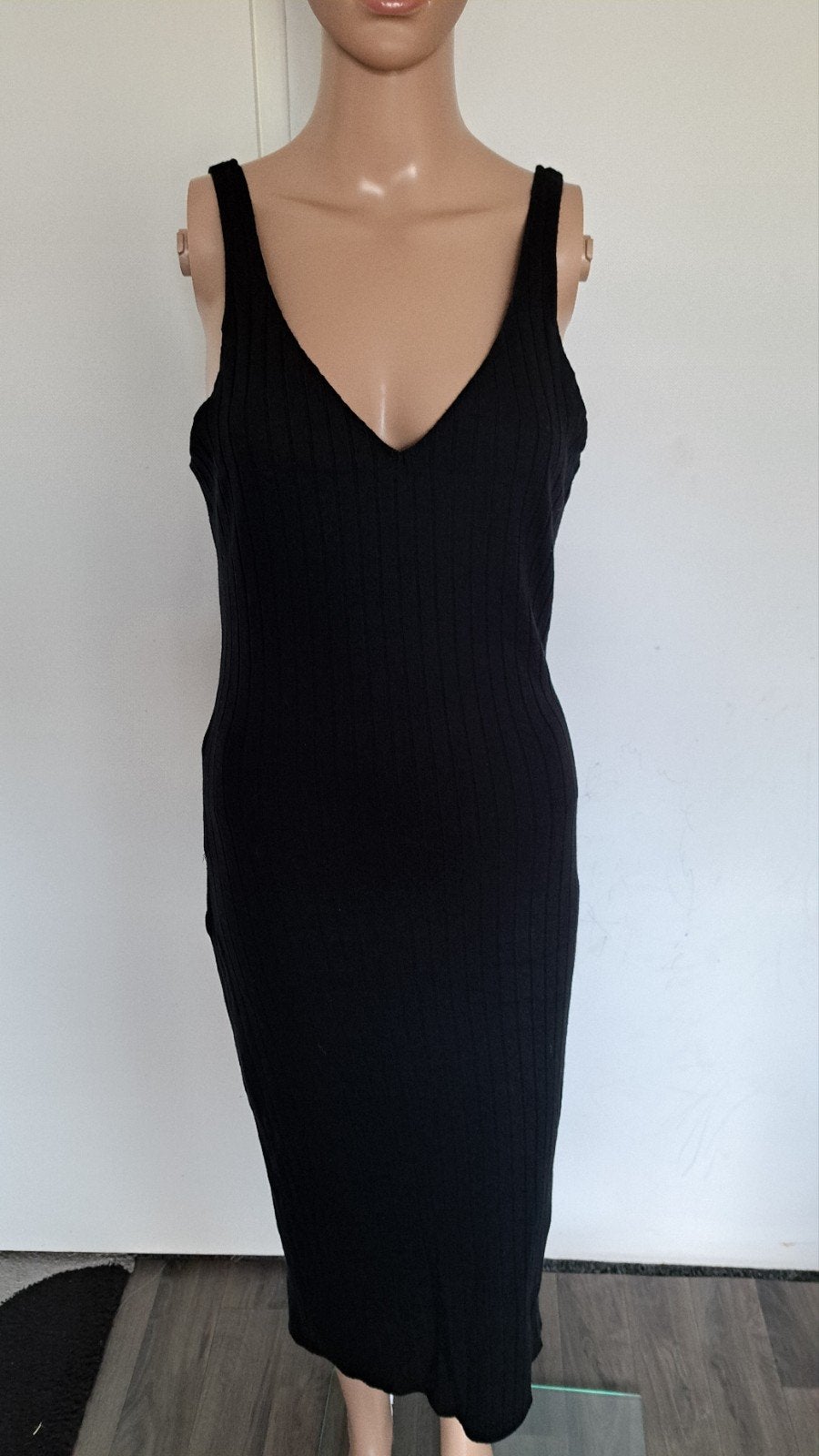 Zara Zwarte Ribgebreide Jurk Maat L, Maat 42/44 (L), Ophalen of Verzenden, Zo goed als nieuw, Onder de knie