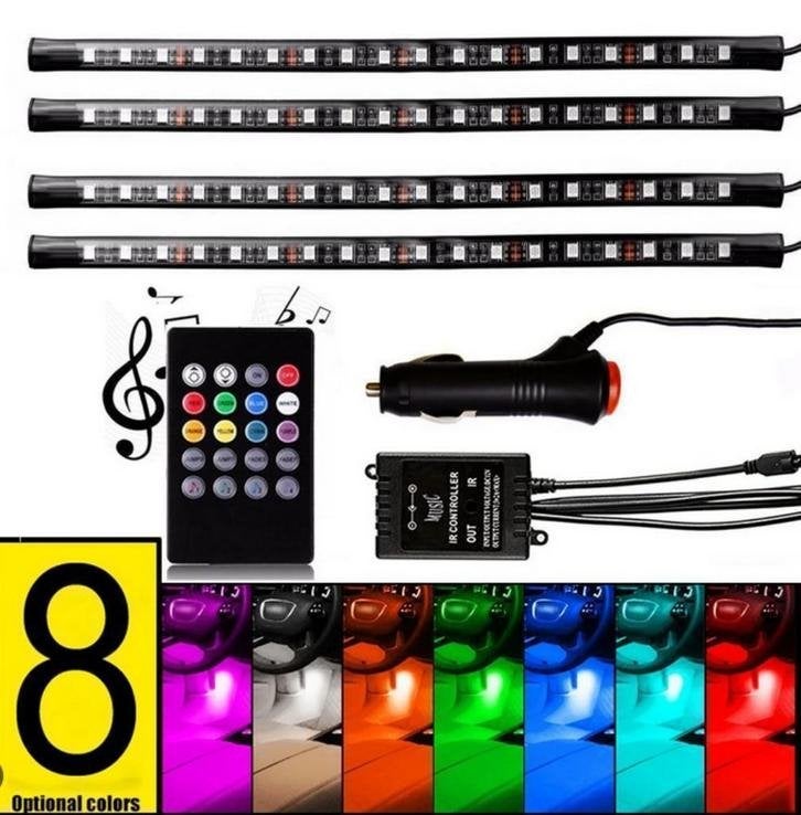 Auto LED Strip Licht 4 stks 72 LED DC 12 V Multi kleuren Muz, Auto diversen, Niet ingevuld, Niet ingevuld, Nieuw, Ophalen of Verzenden
