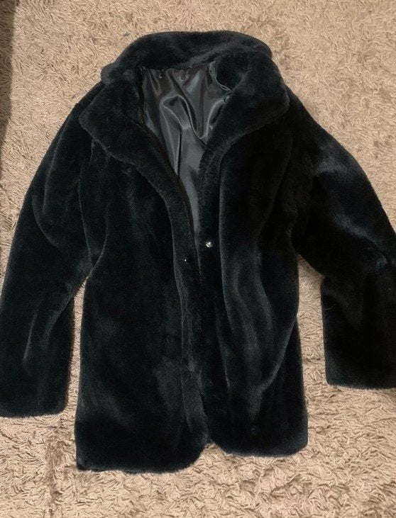 faux fur nep bont winterjas shein (s), Verzenden, Zwart, Zo goed als nieuw, Maat 36 (S)