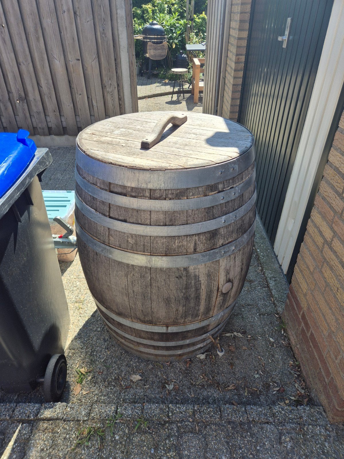 Houten wijnvat met messing kraan, dompelbad, ijsbad,regenton, Ophalen, Gebruikt
