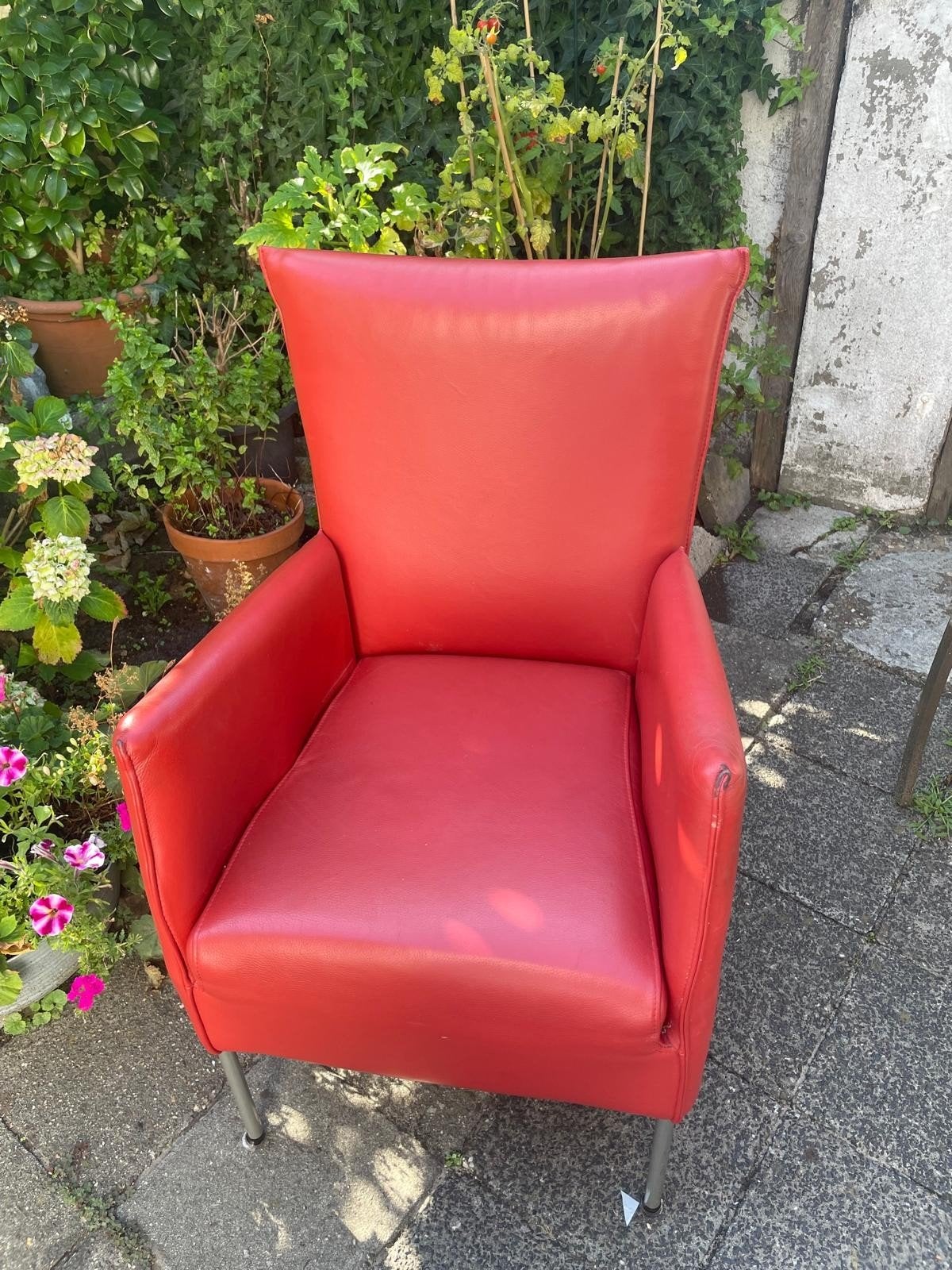 4 RODE LEREN STOELEN., Huis en Inrichting, Fauteuils, Ophalen, 75 tot 100 cm, 50 tot 75 cm