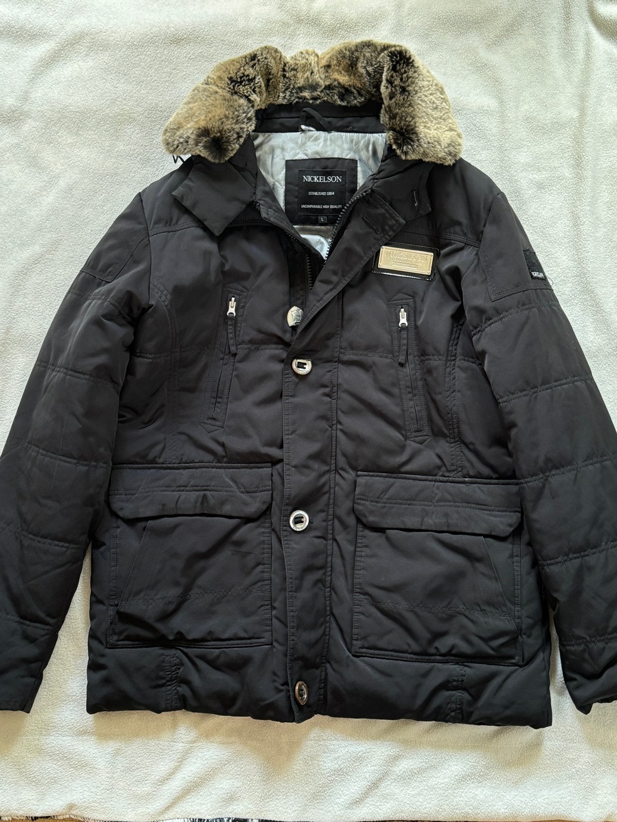 Nickelson heren winterjas, zwart, maat L, Ophalen of Verzenden, Zo goed als nieuw, Maat 52/54 (L), Zwart