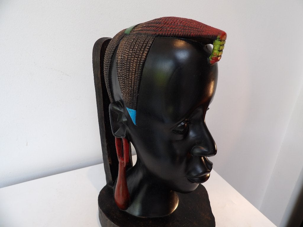 Gaaf Sixties Houten Beeld Afrikaanse Vrouw - 33,5cm, Buste, Ophalen of Verzenden, 20 - 50 cm, Handgemaakt