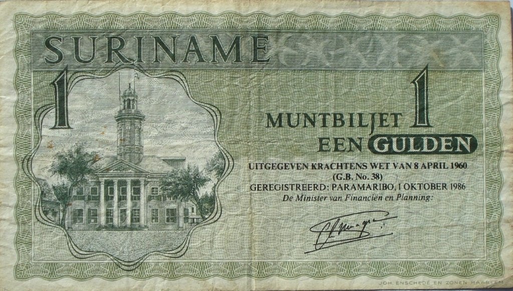 Suriname 1 gulden 1986, Postzegels en Munten, Bankbiljetten | Amerika, Ophalen of Verzenden, Zuid-Amerika, Los biljet