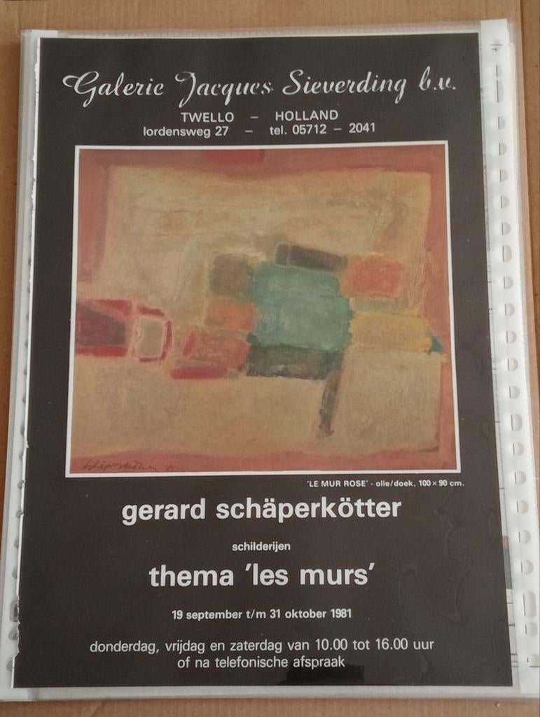 Gerard Schaperkotter Les Murs affiche Jacques Sieverding, Ophalen of Verzenden, 1980 tot heden, Knipsel(s)