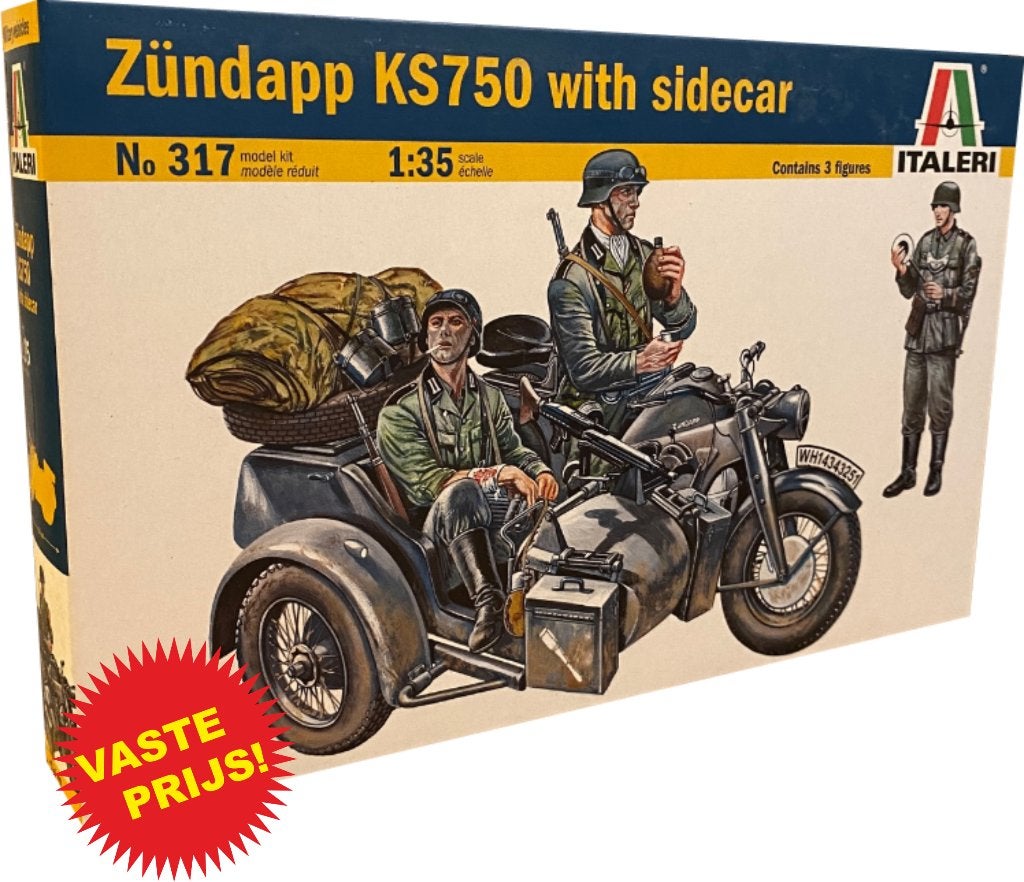 Zündapp KS750 with sidecar (Italeri 317) 1/35, Italeri, 1:32 tot 1:50, Overige typen, Nieuw