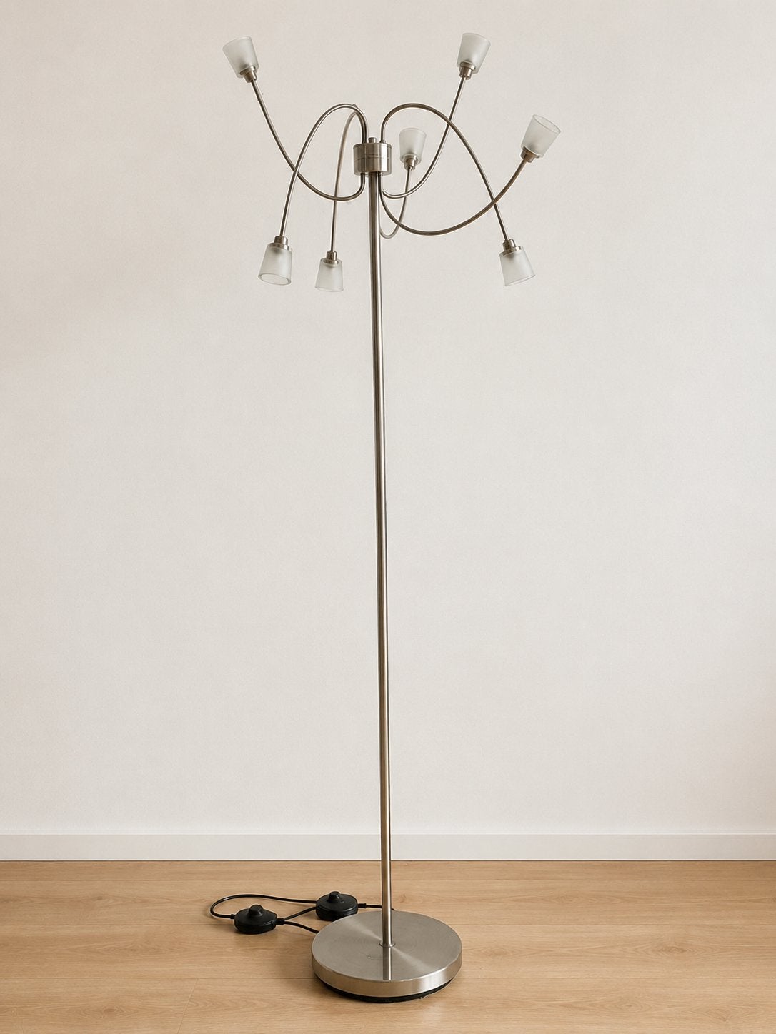 Moderne staande lamp met 6 lichtpunten - RVS look, Ophalen, Gebruikt, Overige fittingen, Metaal