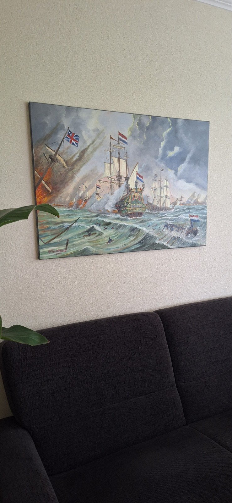 Maritiem Schilderij: Zeeslag door Leemkule (2008), 100x70 cm, Ophalen, Maritiem / water, Doek, Olieverf