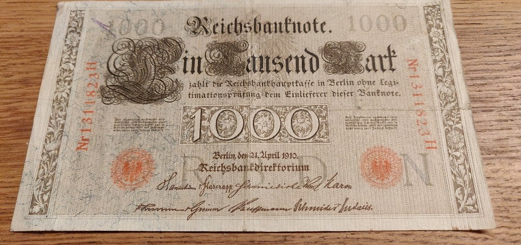 Duit s oud bankbiljet  1910, Postzegels en Munten, Ophalen of Verzenden, Duitsland, Los biljet