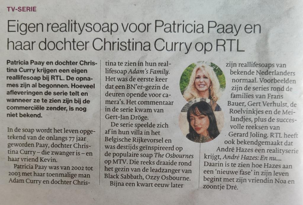 Eigen realitysoap voor Patricia Paay en Dochter Christina, Ophalen of Verzenden, 1980 tot heden, Nederland, Knipsel(s)