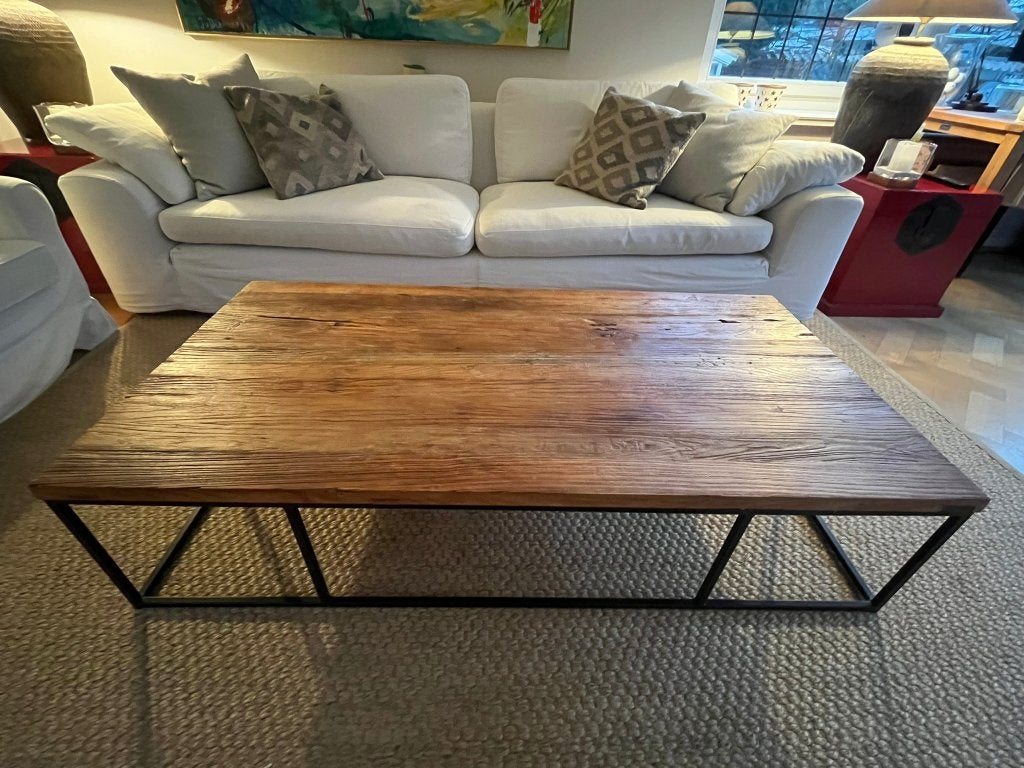 Robuuste salontafel van gerecycled hout en metaal, Gebruikt, Industrieel, Landelijk, 50 tot 100 cm, 150 tot 200 cm