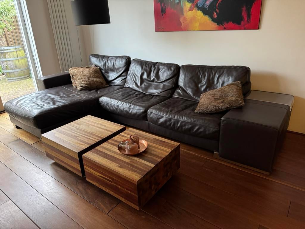 Oude leren design loungebank merk Natuzzi, bruin, Ophalen of Verzenden, Gebruikt, Leer, Design