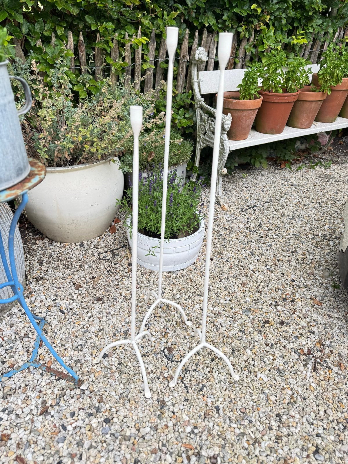 Set van 3 witte metalen kandelaars - Tuin/Terras decoratie, Ophalen, Wit, Zo goed als nieuw, Metaal