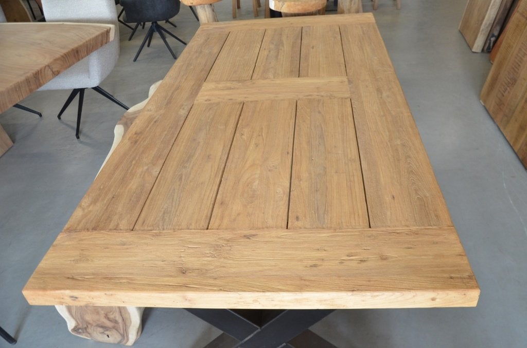 Teak tuintafel 200 cm - X of U poot, Huis en Inrichting, Teakhout, Rechthoekig, Nieuw, 200 cm of meer
