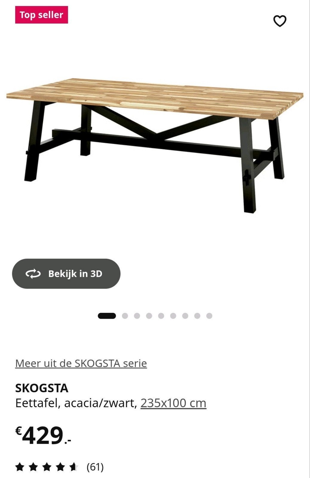 IKEA SKOGSTA Eettafel inclusief wit bankje 235x100 cm, Huis en Inrichting, Tafels | Eettafels, Overige houtsoorten, Gebruikt, Modern, Scandinavisch