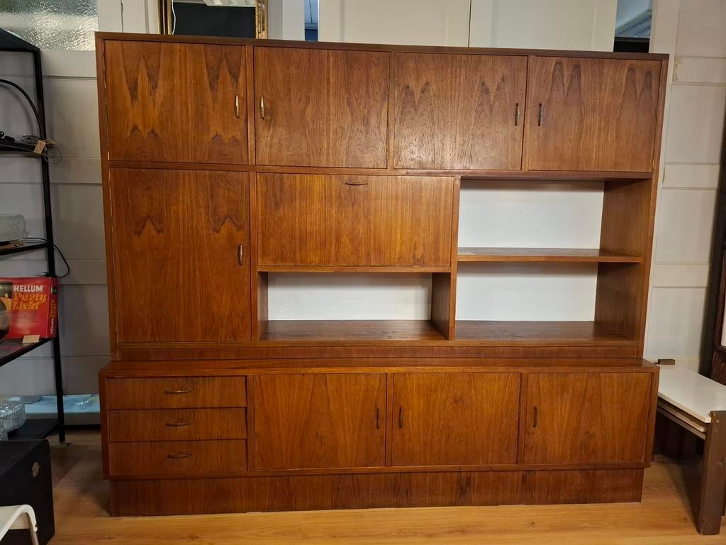 Vintage wandkast teak highboard kast opbergkast mid century, Ophalen, ..., Zo goed als nieuw, ....