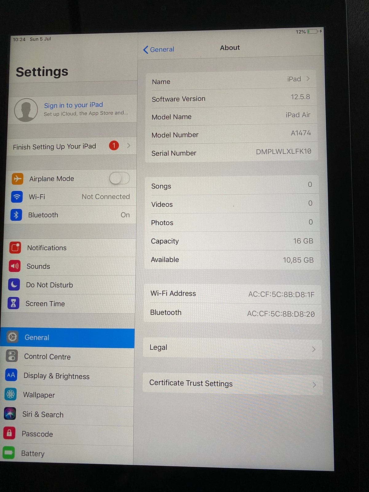 iPad Air 1 (model A1474) Wi-Fi 16GB Zilver, Computers en Software, Apple iPads, Gebruikt, Apple iPad Air, 16 GB, Wi-Fi
