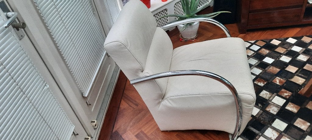 Wit lederen fauteuil, Ophalen, Gebruikt, Modern, 50 tot 75 cm