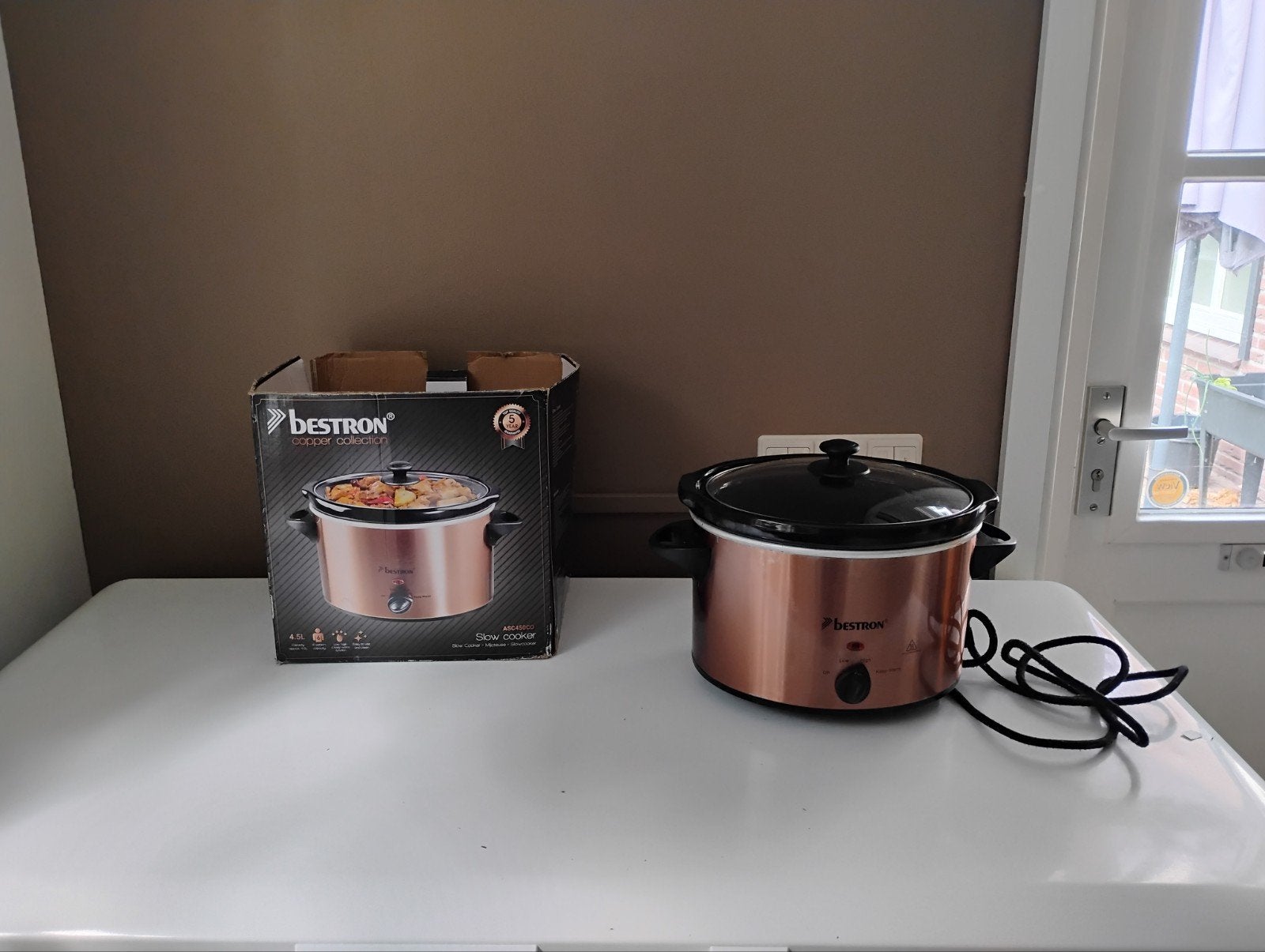 Slowcooker 4.5 liter koperkleur koper met glazen deksel, Ophalen of Verzenden