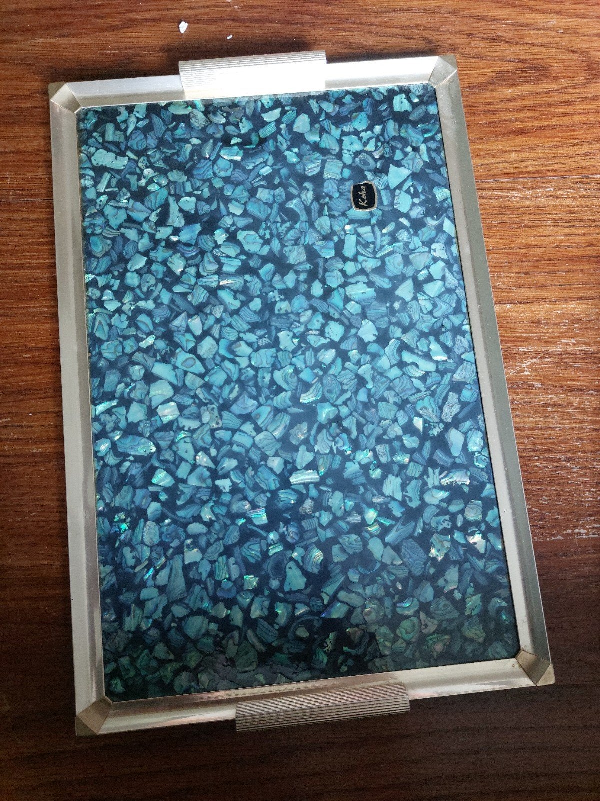 Vintage dienblad met Paua schelp inleg, Nieuw-Zeeland, Ophalen of Verzenden
