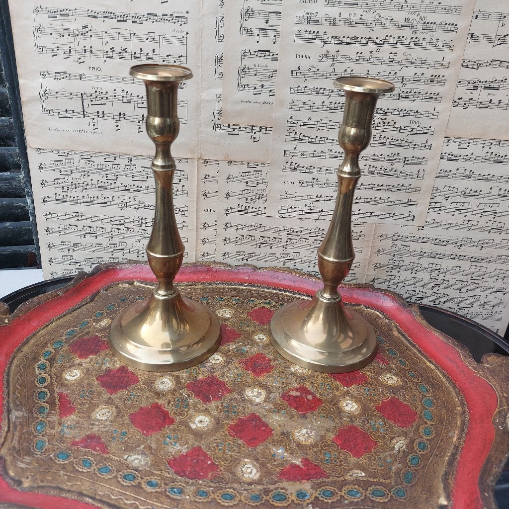 Set mooie koperen kandelaars nr 4, 24 cm hoog, Ophalen of Verzenden, Koper of Brons