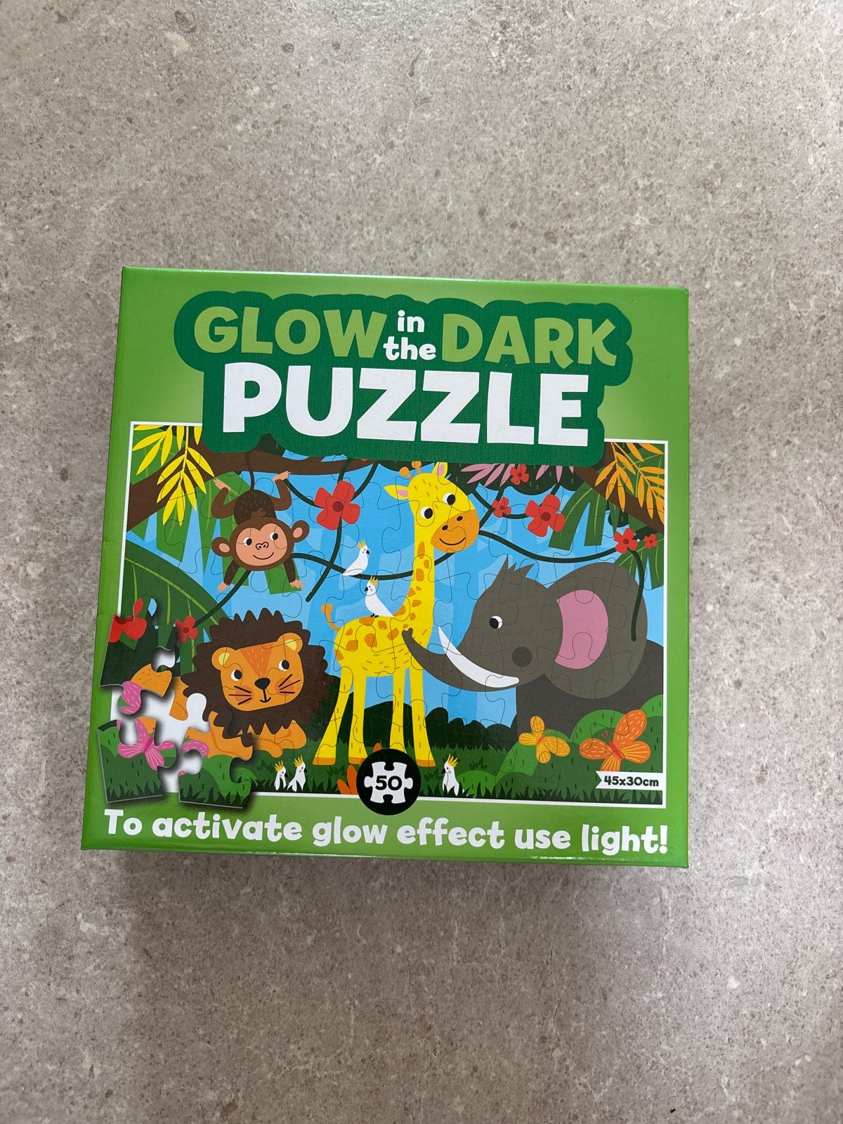 Glow in the Dark Puzzel - Safari Dieren (50 stukjes), Ophalen, 10 tot 50 stukjes, Nieuw, 4 tot 6 jaar