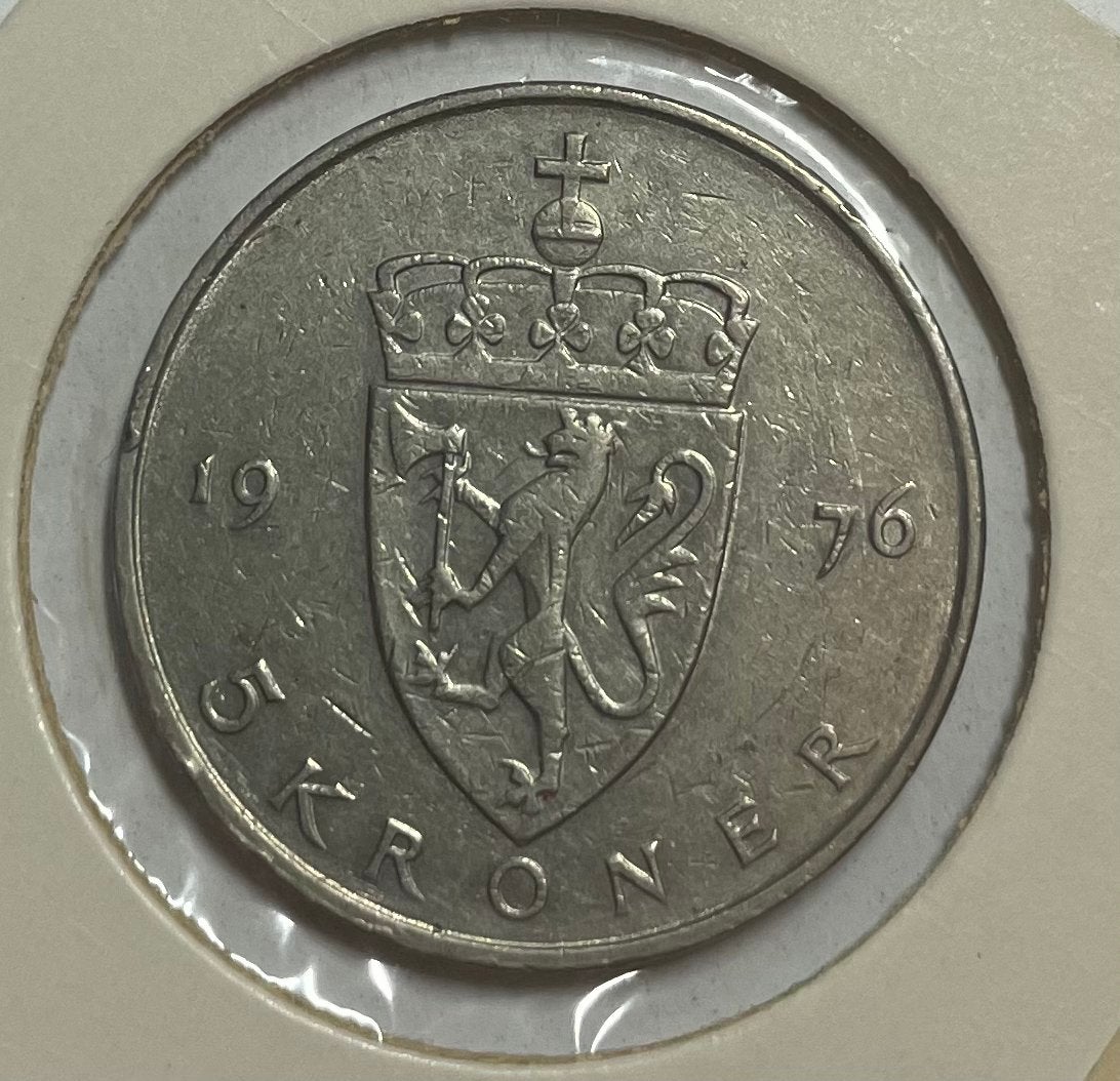 5 kroner Noorwegen 1976, Ophalen of Verzenden, Overige landen