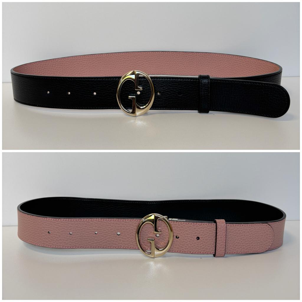 GUCCI roze zwart twee kanten draagbaar leer riem  Maat 90, Overige kleuren, 3 tot 5 cm, Echt leder, 90 tot 100 cm