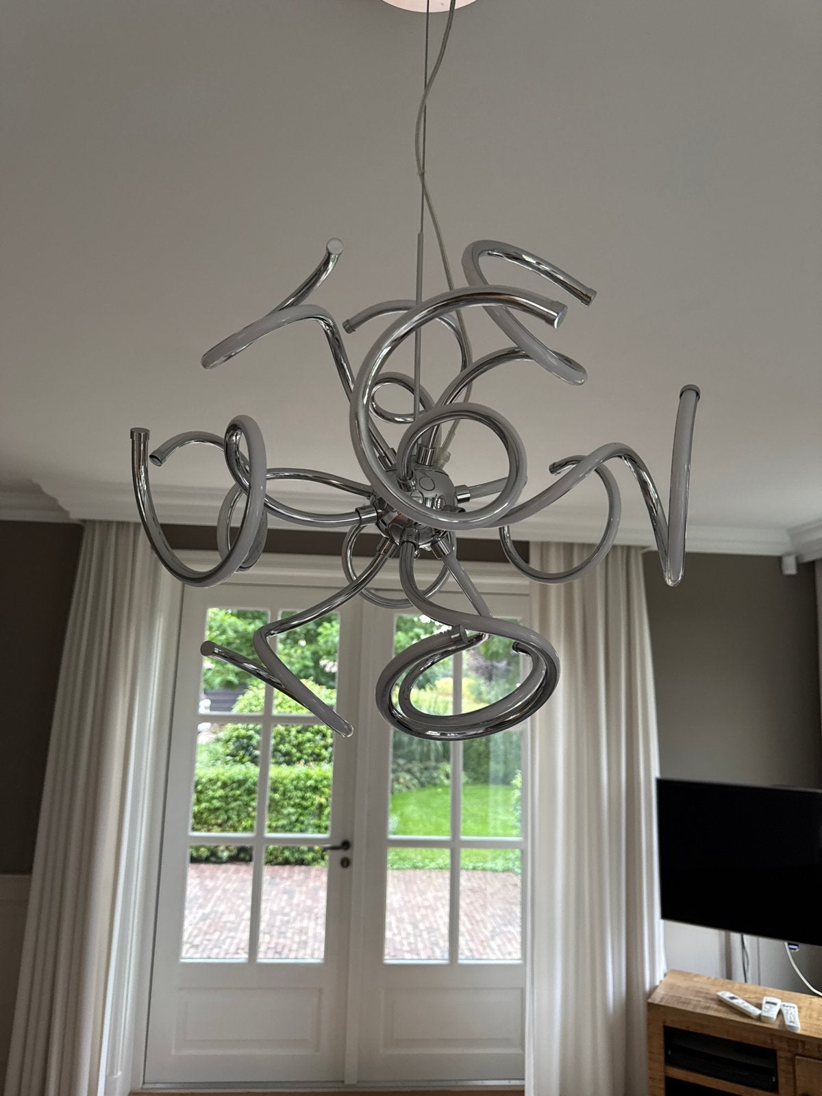 Moderne design hanglamp - Chroom spiraalvormig, Ophalen of Verzenden, Zo goed als nieuw, Metaal, Overige fittingen
