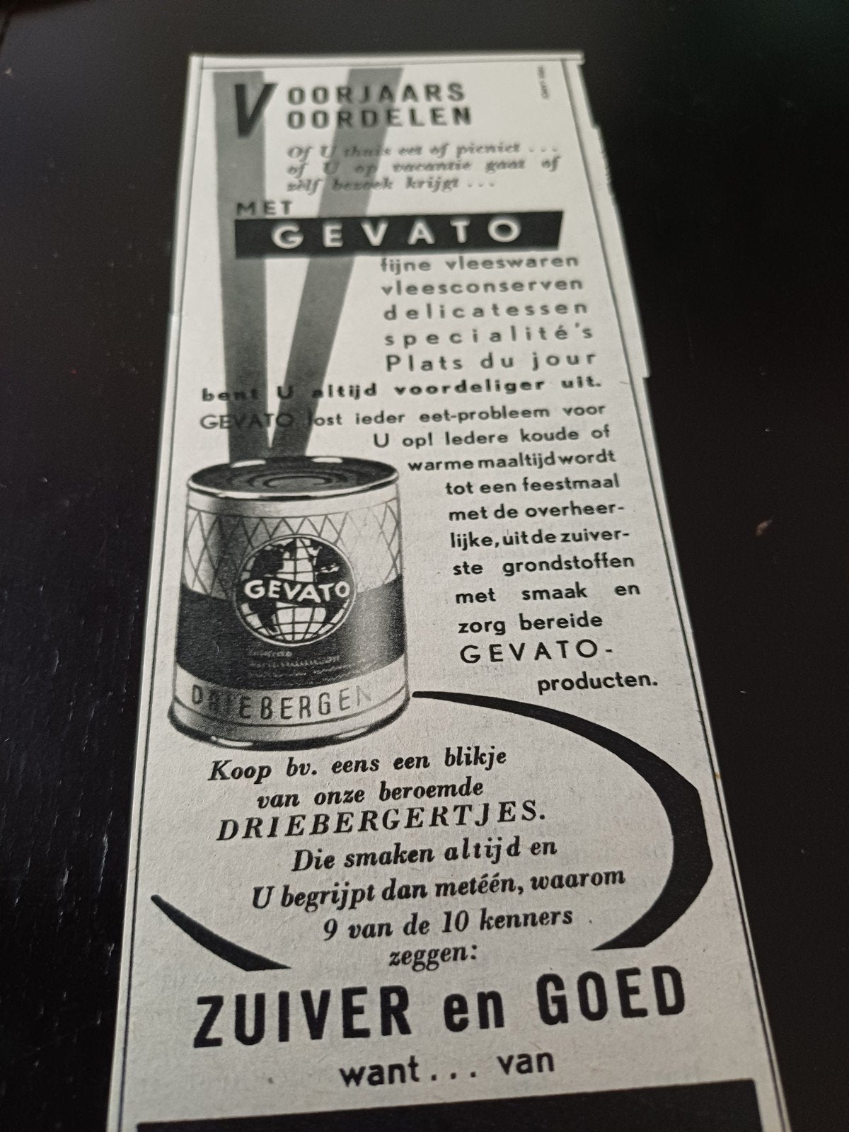advertentie Gevato Driebergen voorjaarsvoordelen 1954, Ophalen of Verzenden, Zo goed als nieuw, Reclamebord