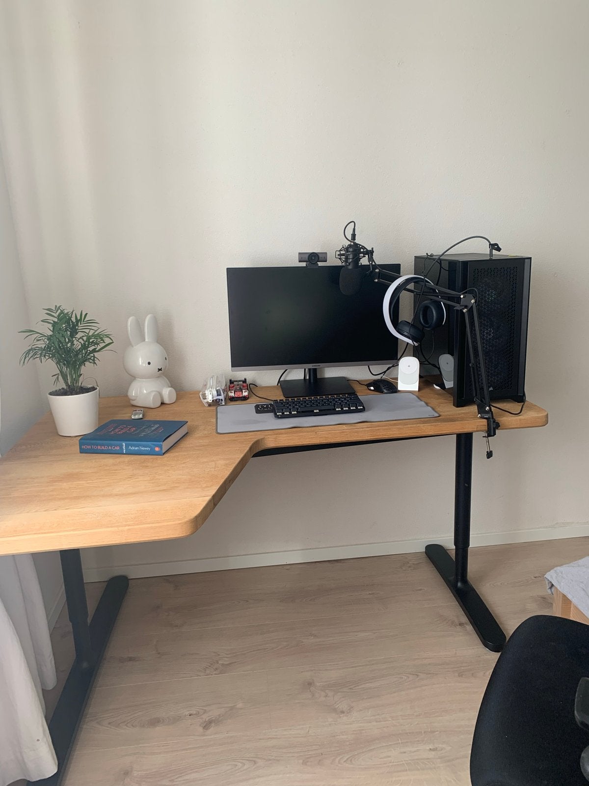 Massief eiken maatwerk hoekbureau – organisch design, Huis en Inrichting, Bureaus, Ophalen, 160 cm, Gebruikt, Hout