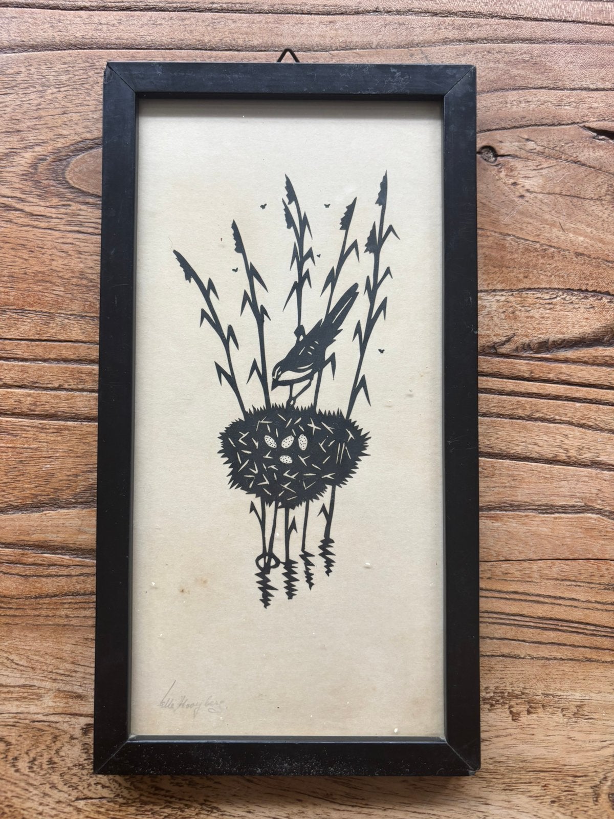 Origineel vintage papierknipwerk vogelnest Elle Hooyberg, Ophalen of Verzenden, Overige typen, Gemengde techniek, Handgemaakt