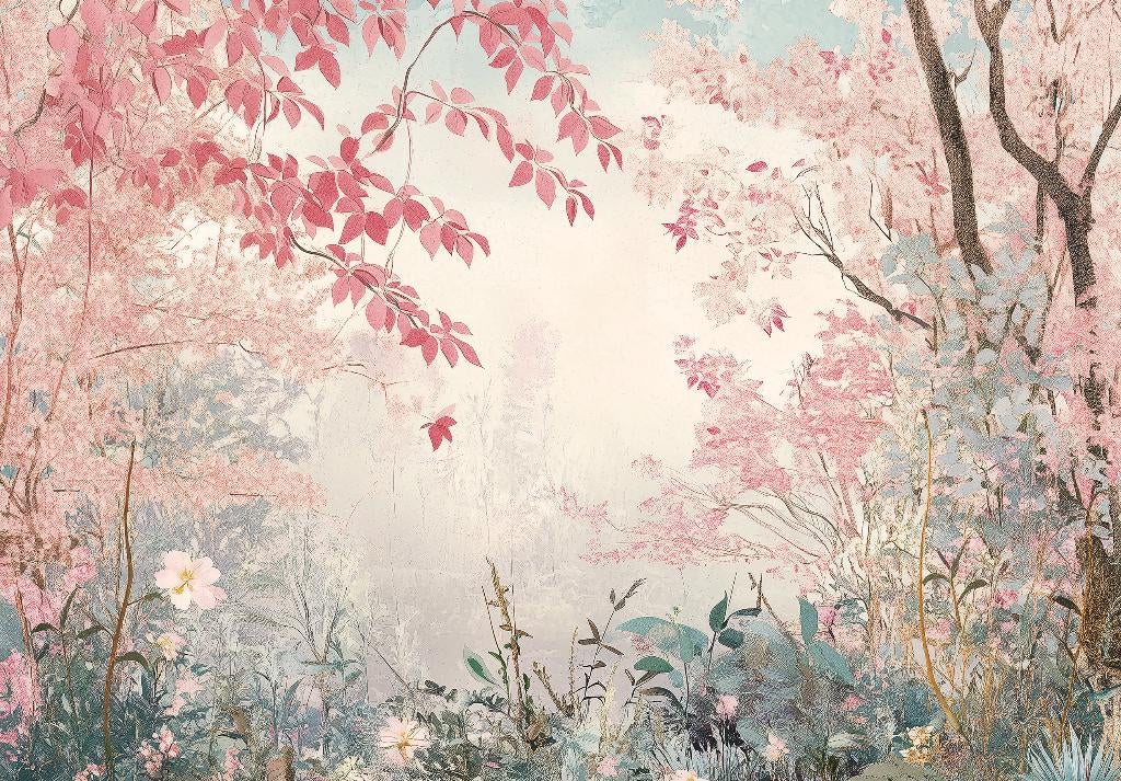 Bos fotobehang Pink Forest, Roze bomen bos, Romantisch, Verzenden, Roze