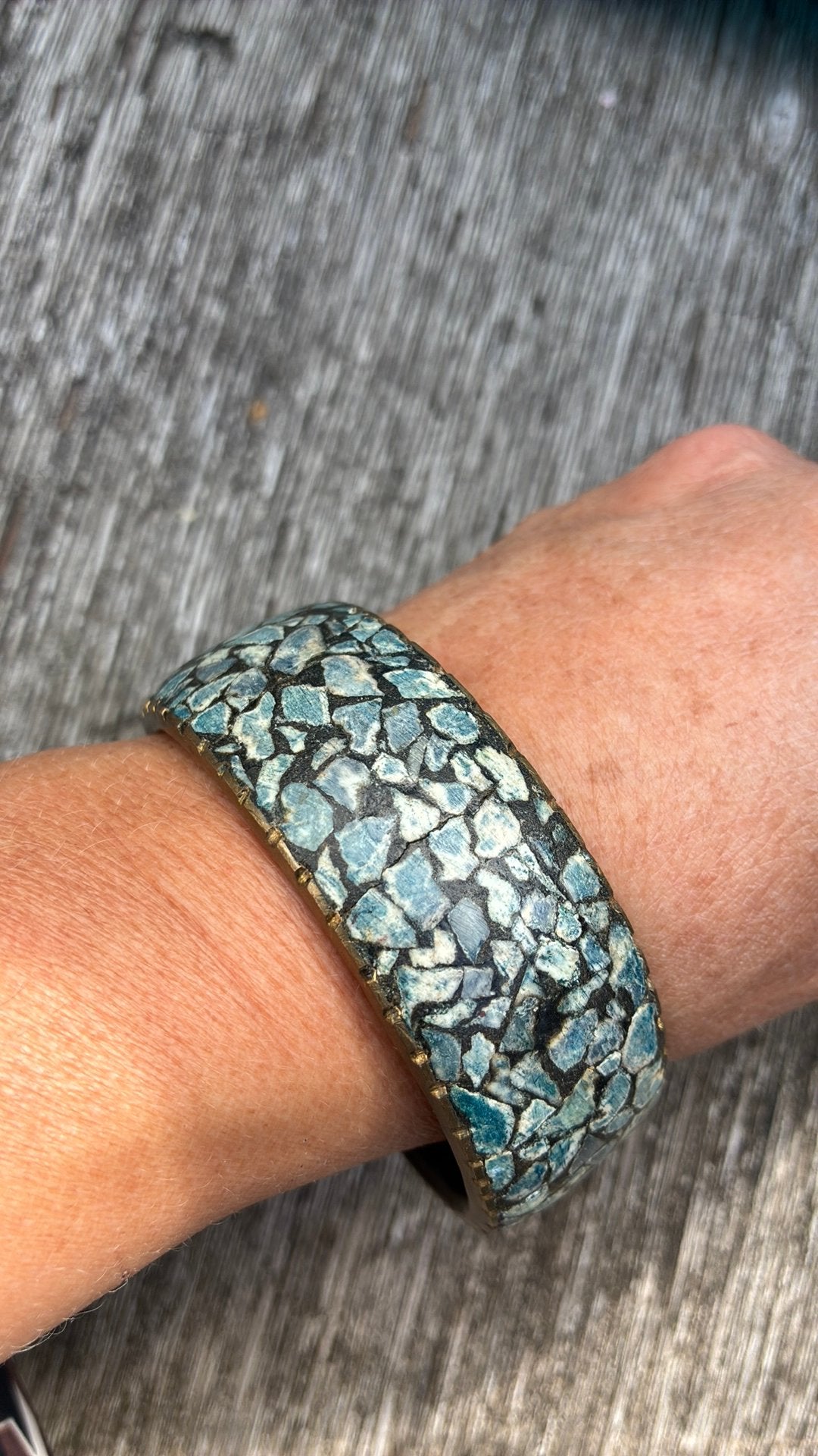 vintage koperen armband met turkoois steenslag uit India, Ophalen of Verzenden, Zo goed als nieuw, Goud, Overige materialen