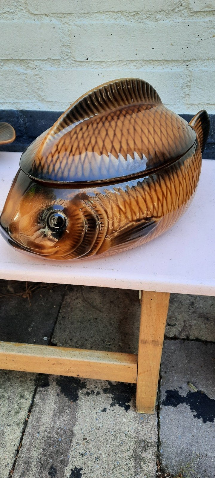 Vintage Vissen sarregueminesset fra Schaal, Sauskom, Schotel, Ophalen of Verzenden