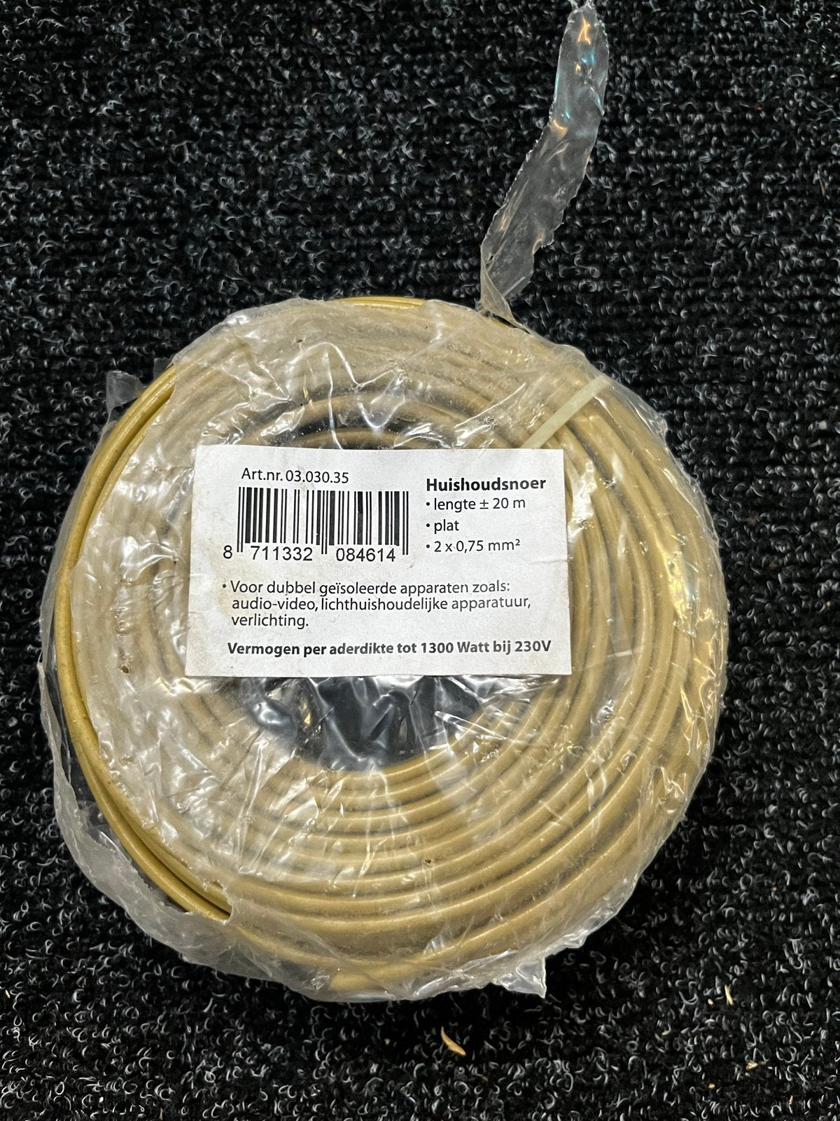 Huishoudsnoer plat 20m - 2x0,75mm², Doe-het-zelf en Verbouw, Elektra en Kabels, Ophalen of Verzenden, Nieuw, Kabel of Snoer