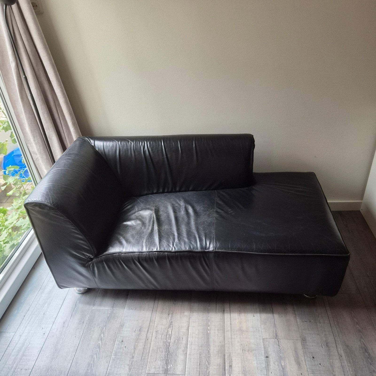 Loungebank zwart leer Gelderland, Gebruikt, Minder dan 75 cm, 150 tot 200 cm, Leer