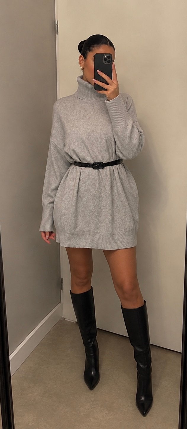 Grijze trui mini jurk met col, lange mouwen, S, oversized, Kleding | Dames, Jurken, Ophalen of Verzenden, Zo goed als nieuw, Maat 36 (S)