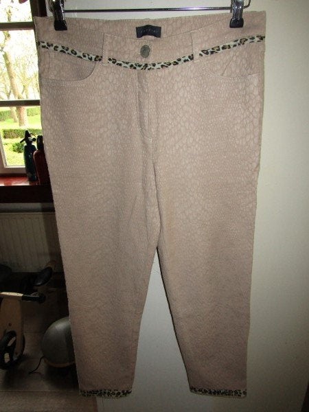 F283 ZAFFIRI mt 40 jeans nude beige animal print 7/8, Maat 38/40 (M), Verzenden, Beige, Zo goed als nieuw