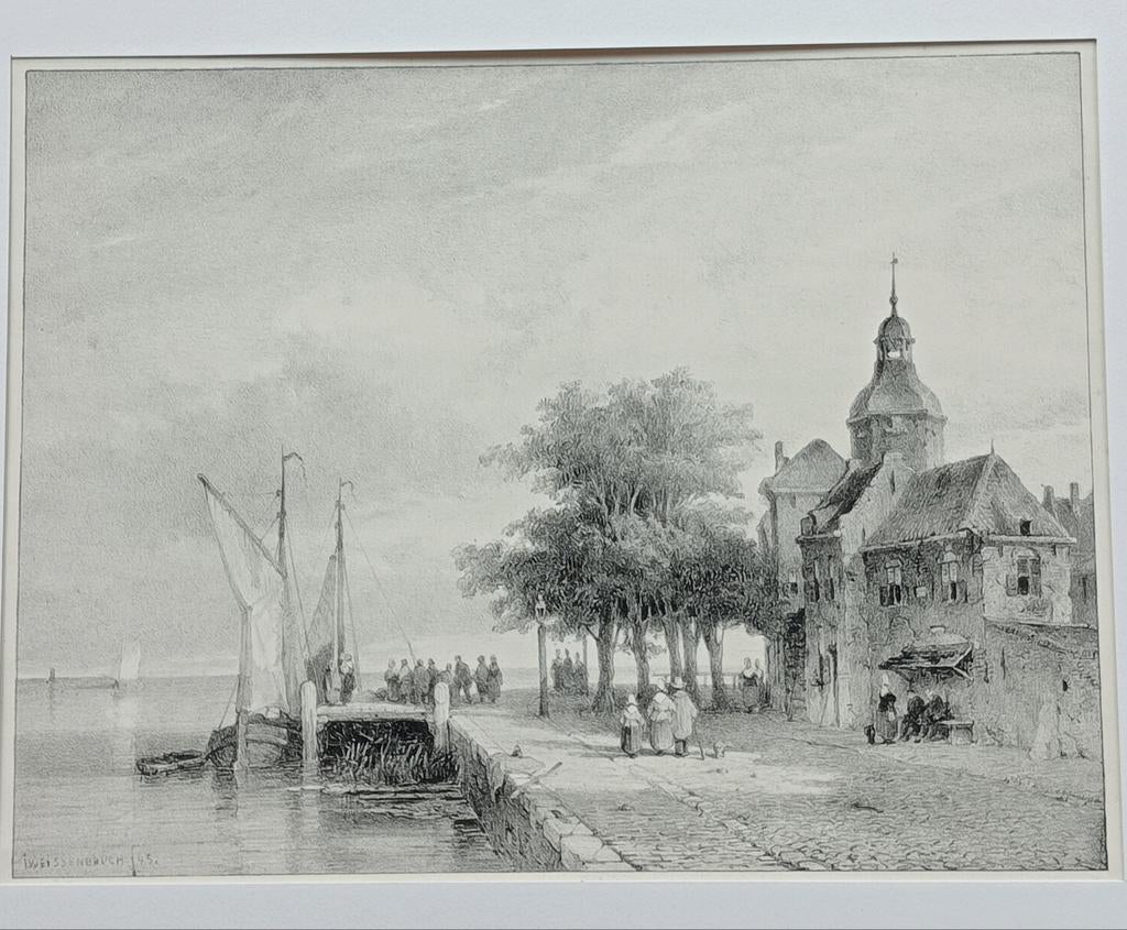 Weissenbruch, village at the sea, 19th century, 22 x 17 cm, Antiek en Kunst, Ophalen of Verzenden
