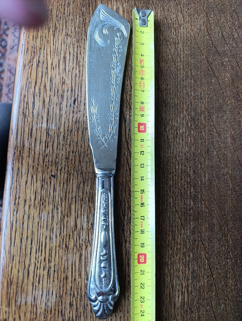 Antiek verzilverd botermes met sierlijke gravure, Antiek en Kunst, Ophalen of Verzenden, Zilver
