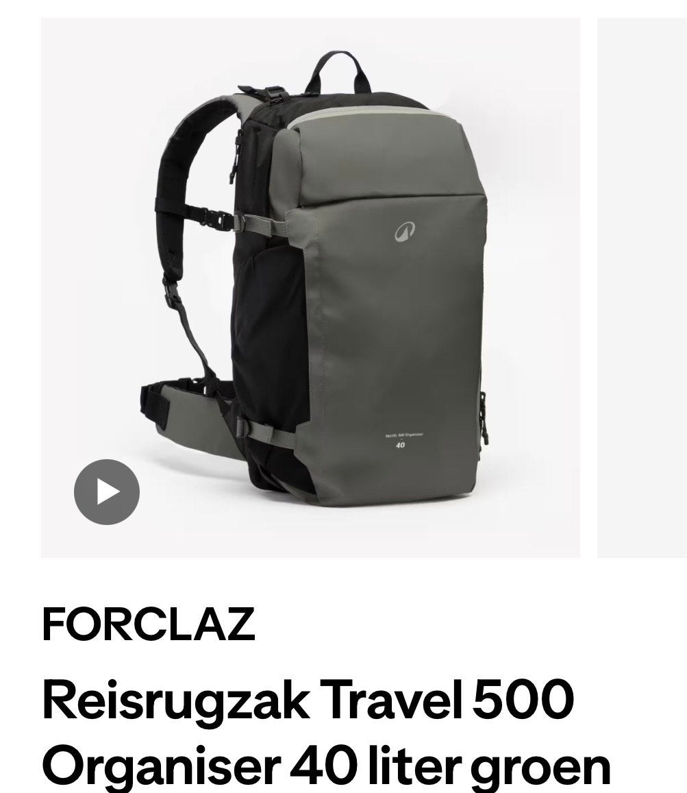 Forclaz Reisrugzak Travel 500 Organiser 40 liter groen, 25 tot 40 cm, Zo goed als nieuw, Trekking, Ophalen