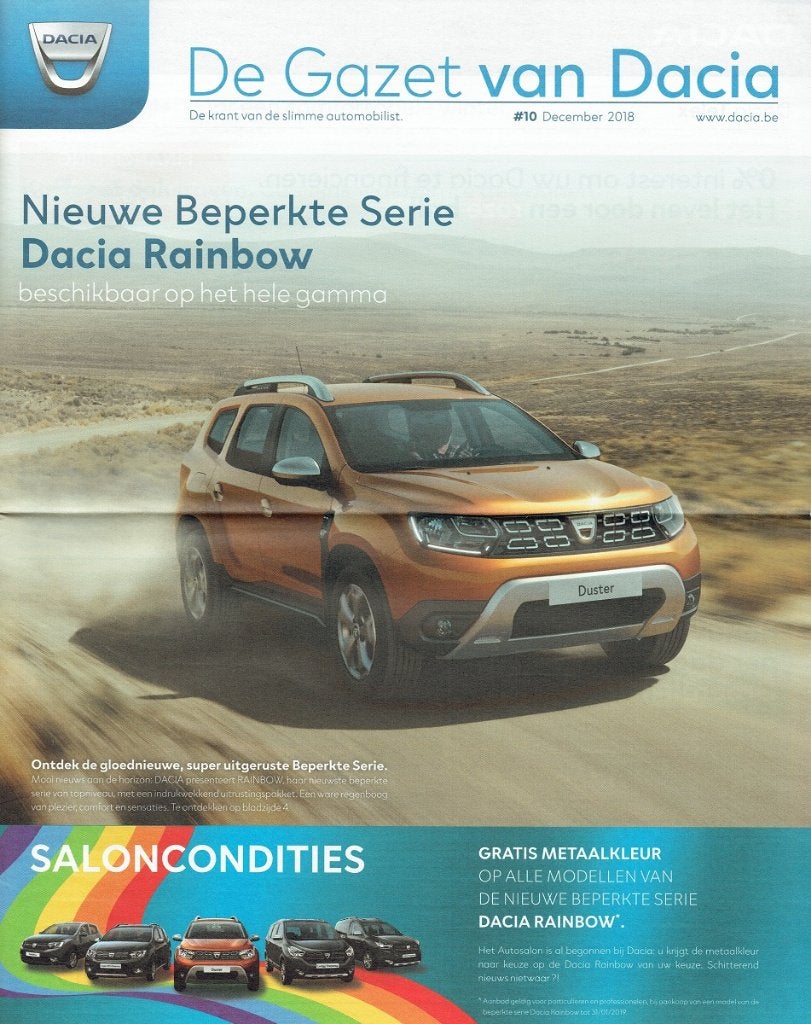 Folder Dacia modellen (Belgische uitgave - 2018), Boeken, Verzenden, Zo goed als nieuw, Overige merken